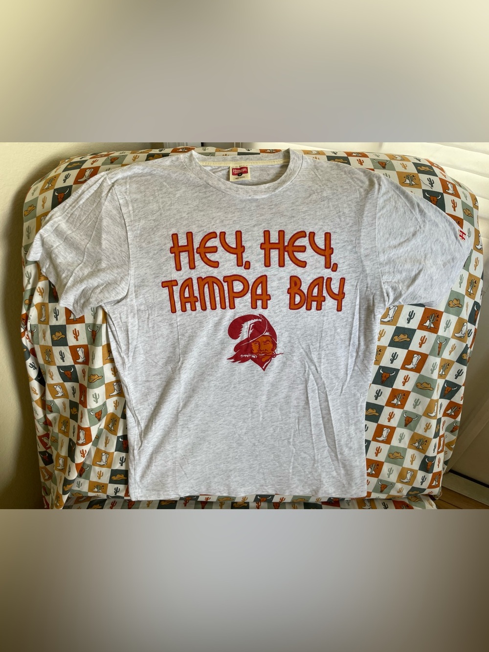 Homage Gray Tee with Red and Orange Tampa Bay Graphic